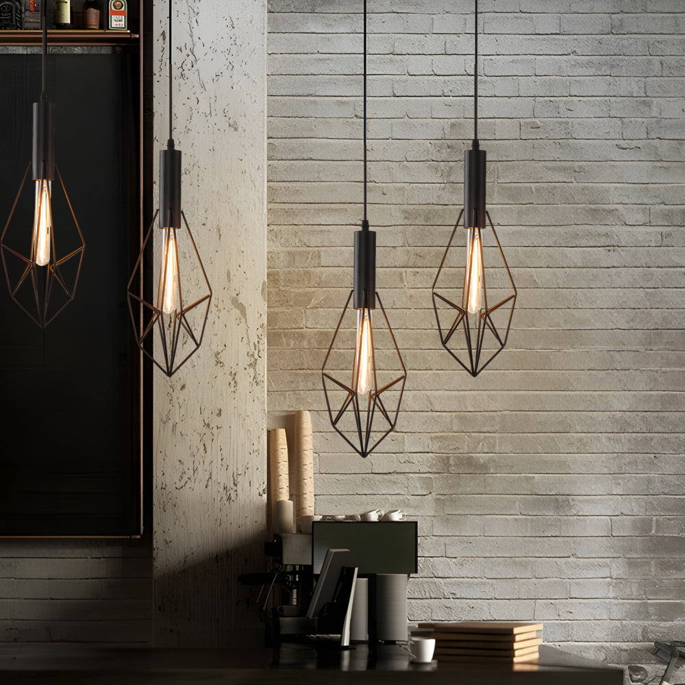 Geometric Lines Black Retro Industrial Style Chandelier Li002719