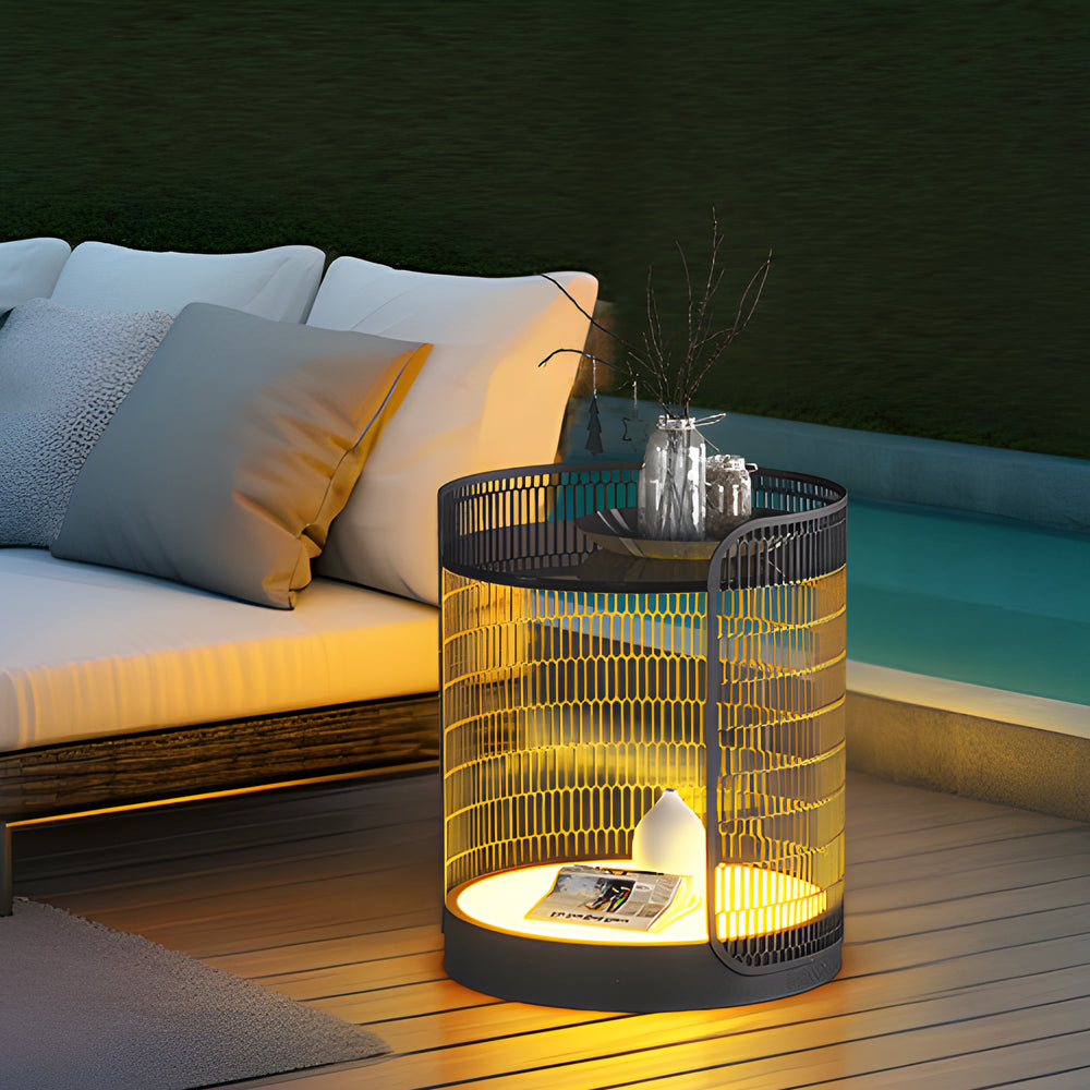 19 Inch Led Open Mesh Outdoor Floor Lamp With Table