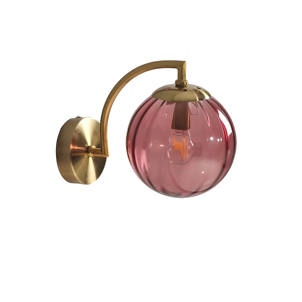 1 Light Curved Arm Wall Sconce With Ball Rib Glass Ball Shade