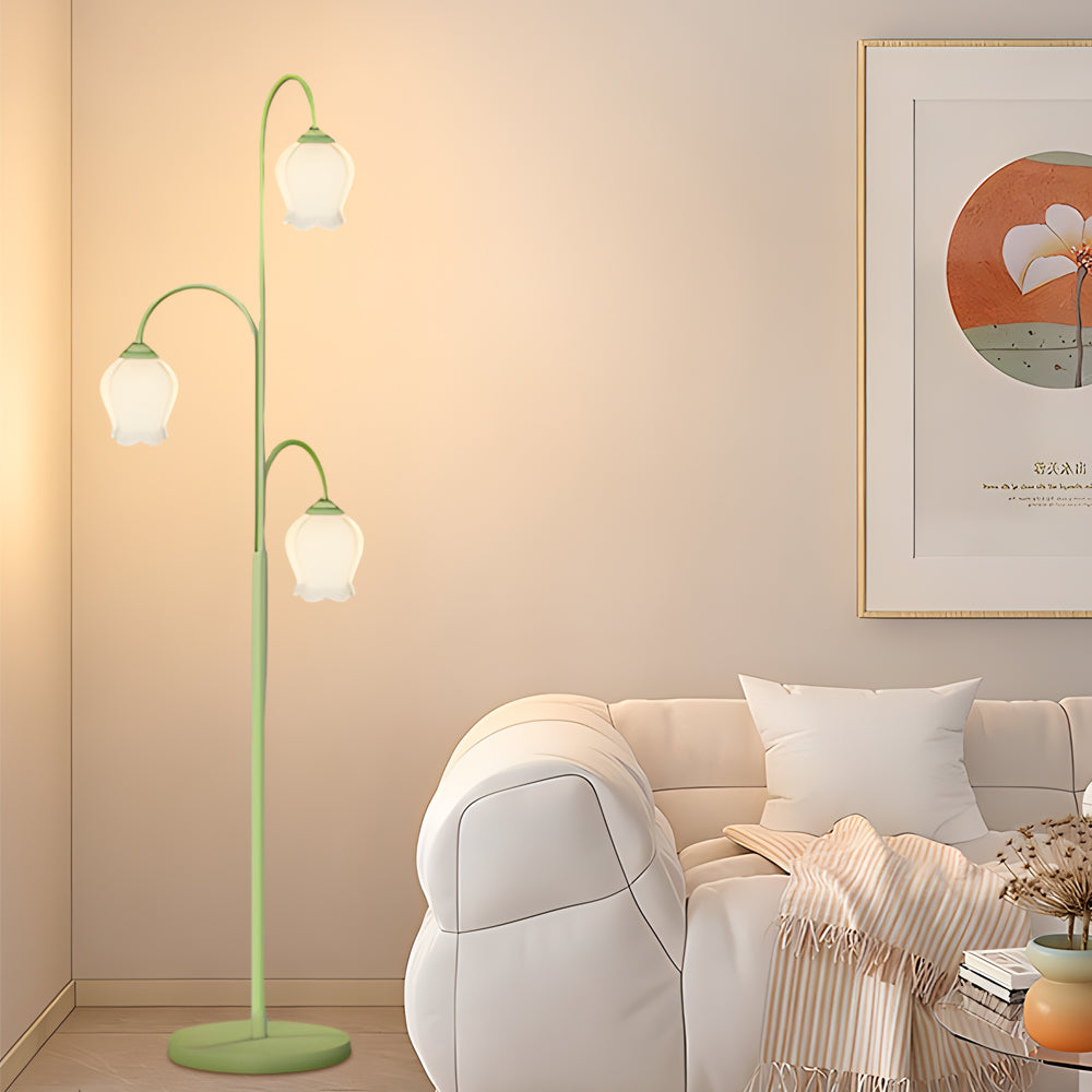 3 Light Green Flower Dimmable Arc Hanging Tuilp Floor Lamp