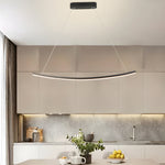 Modern Led Linear Arcing Pendant Lighting Matte Black Fixture For Dining Room Kitchen Island