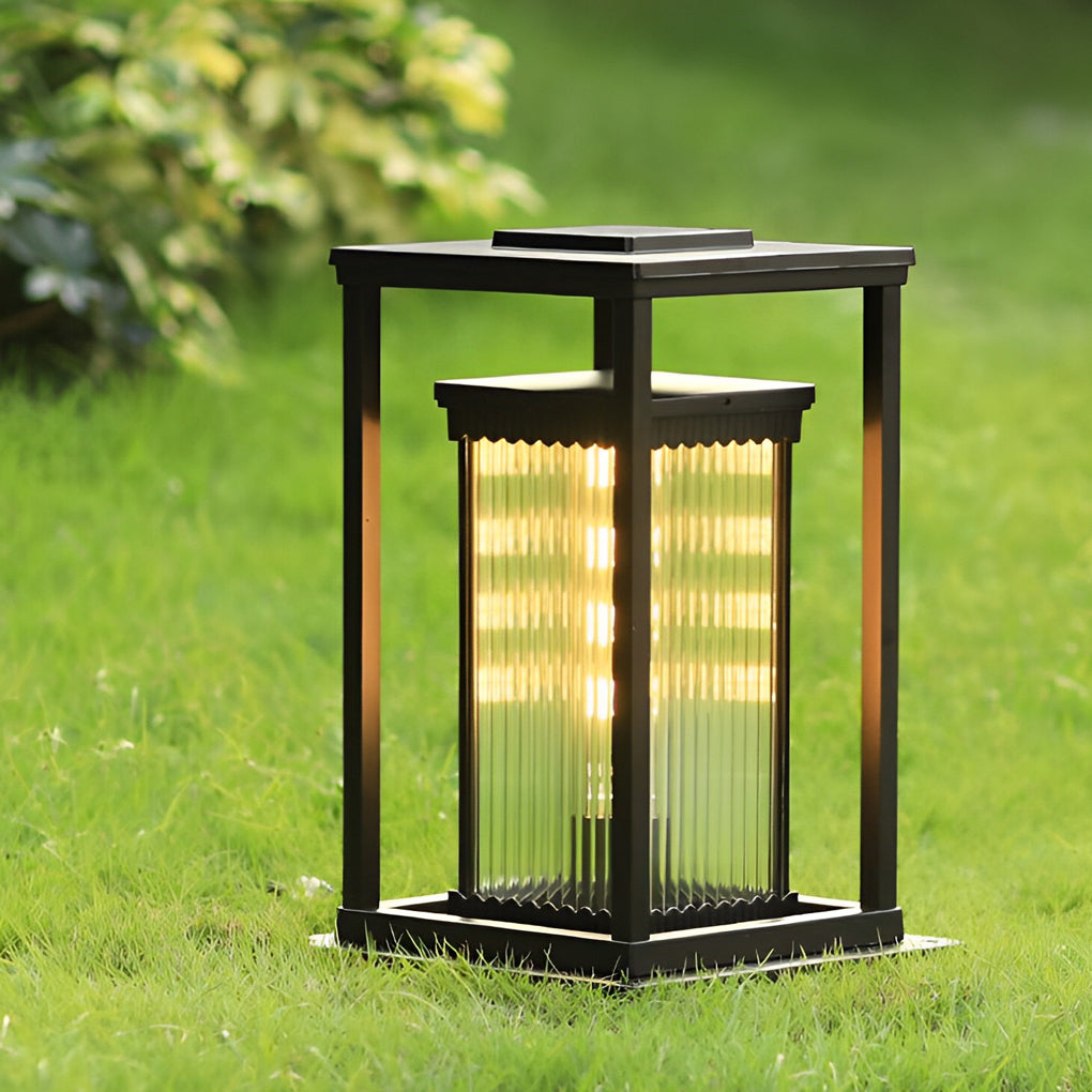 Square Black Solar Pathway Lights with Ribbed Glass Shade for Modern Outdoor Spaces