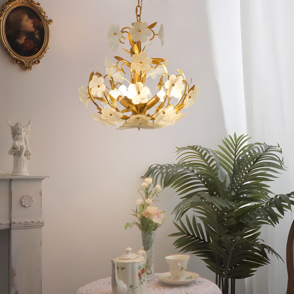 French Style 4 Light Glass Flower Bouquet Chandelier