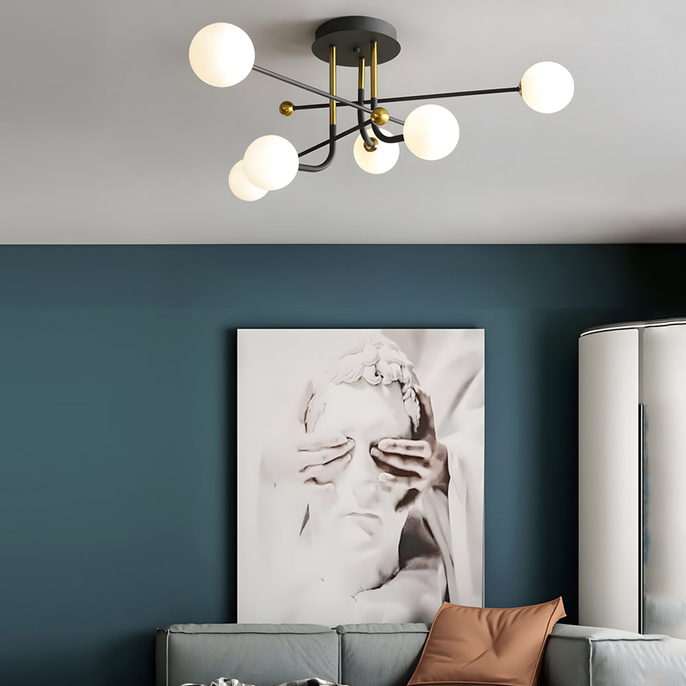 4 6 8 Light Modern Sputnik Globe Semi Flush Mount Light With White Glass Shade