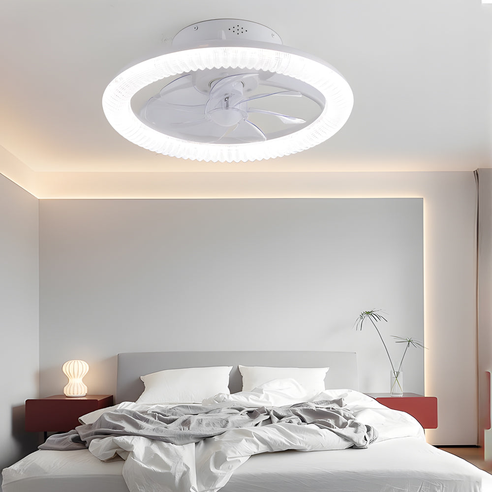 Round Dimmable With Remote Control Rgb White Modern Ceiling Fan And Light