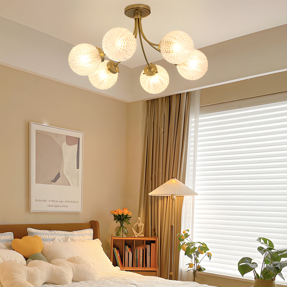 Modern Brass Carved Glass Semi Flush Mount Ceiling Light 6 8 Light