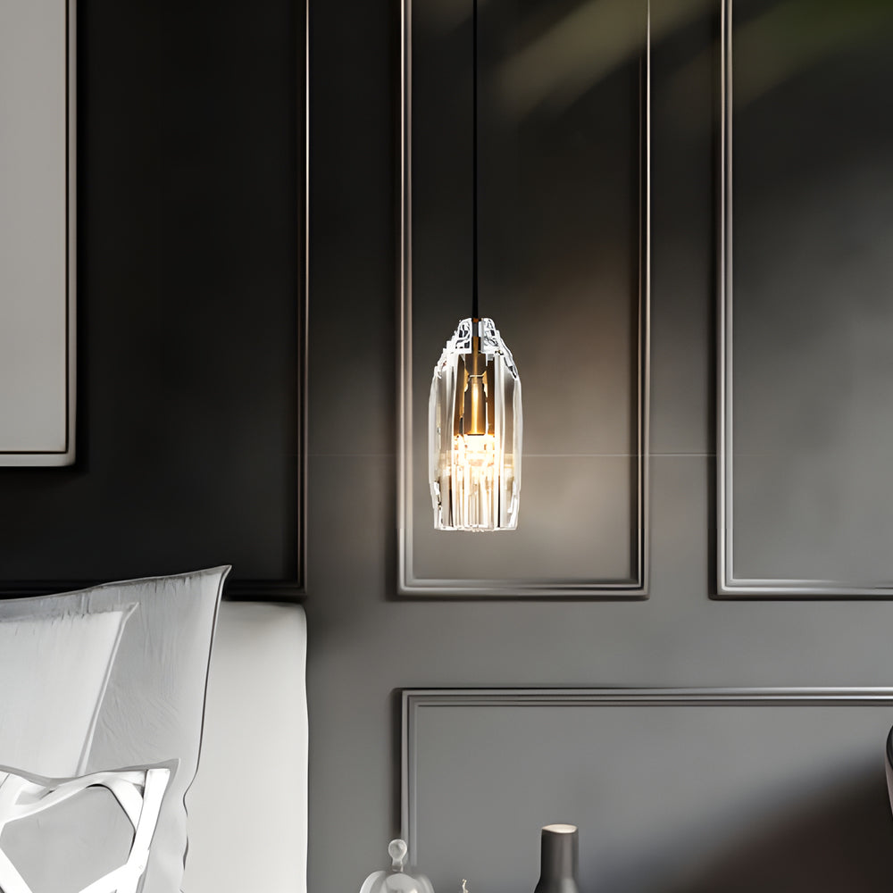 1 Light Clear Single Geometric Pendant With Crystal Accents