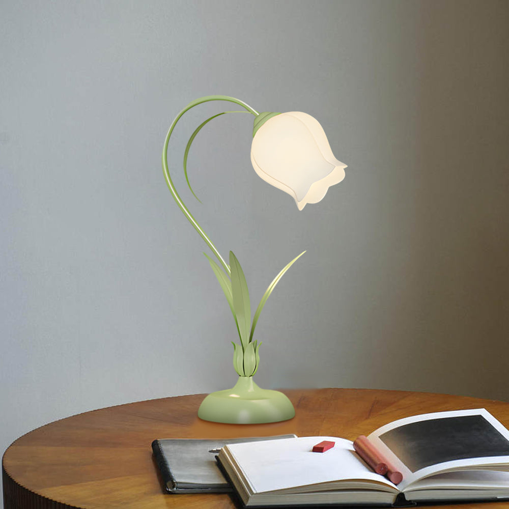 Rustic Green Desk Lamp Floral Shade