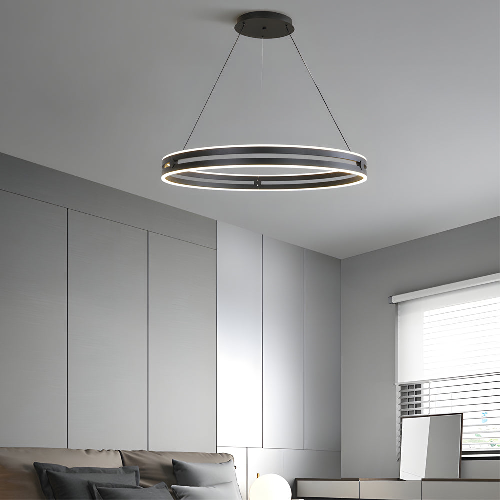23 In Double Wheel Chandelier Modern Led Pendant Light Black Gold Brown