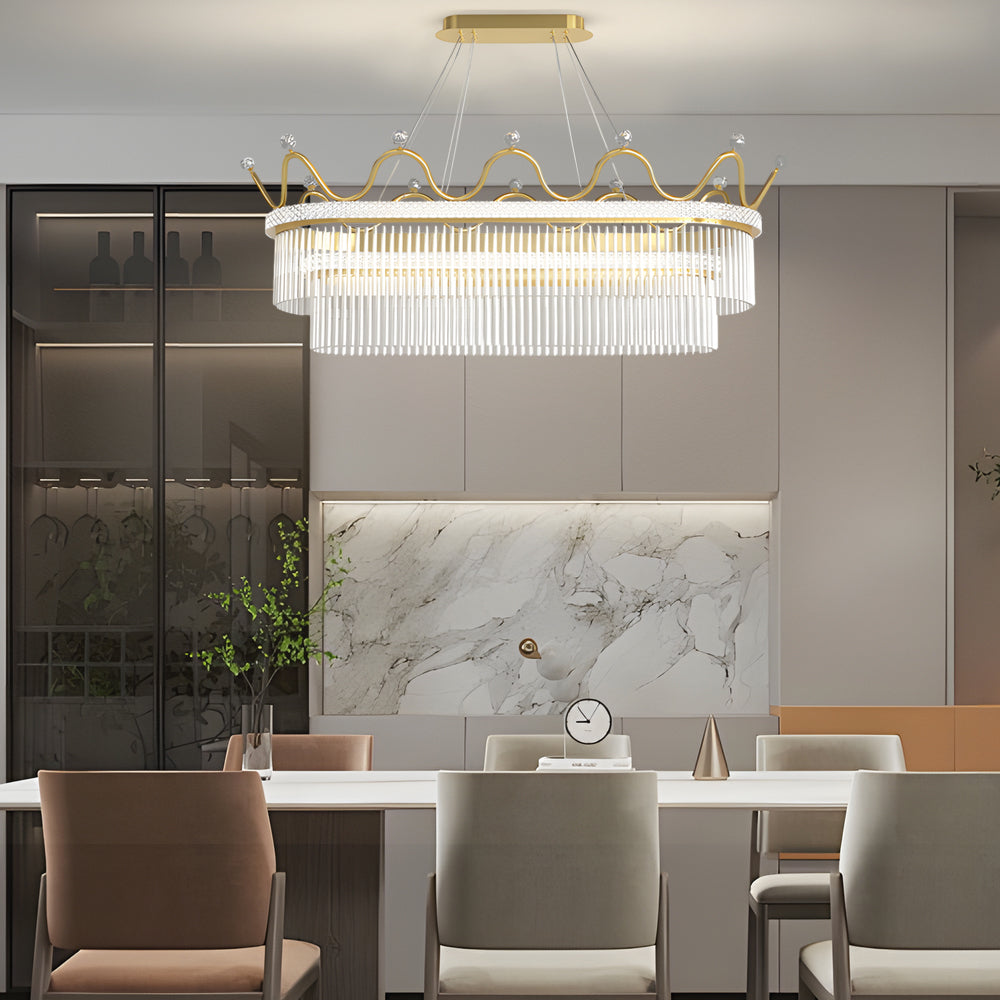 1 2 Layers Long Oval Crystal Crowns Three Step Dimming Modern Chandelier