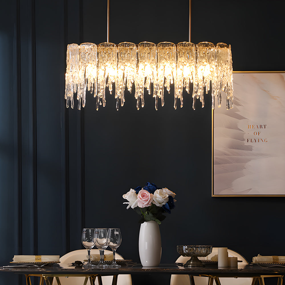 7 10 Light Luxury Glass Decor Icicles Droplet Crystal Chandelier 3 Step Dimming
