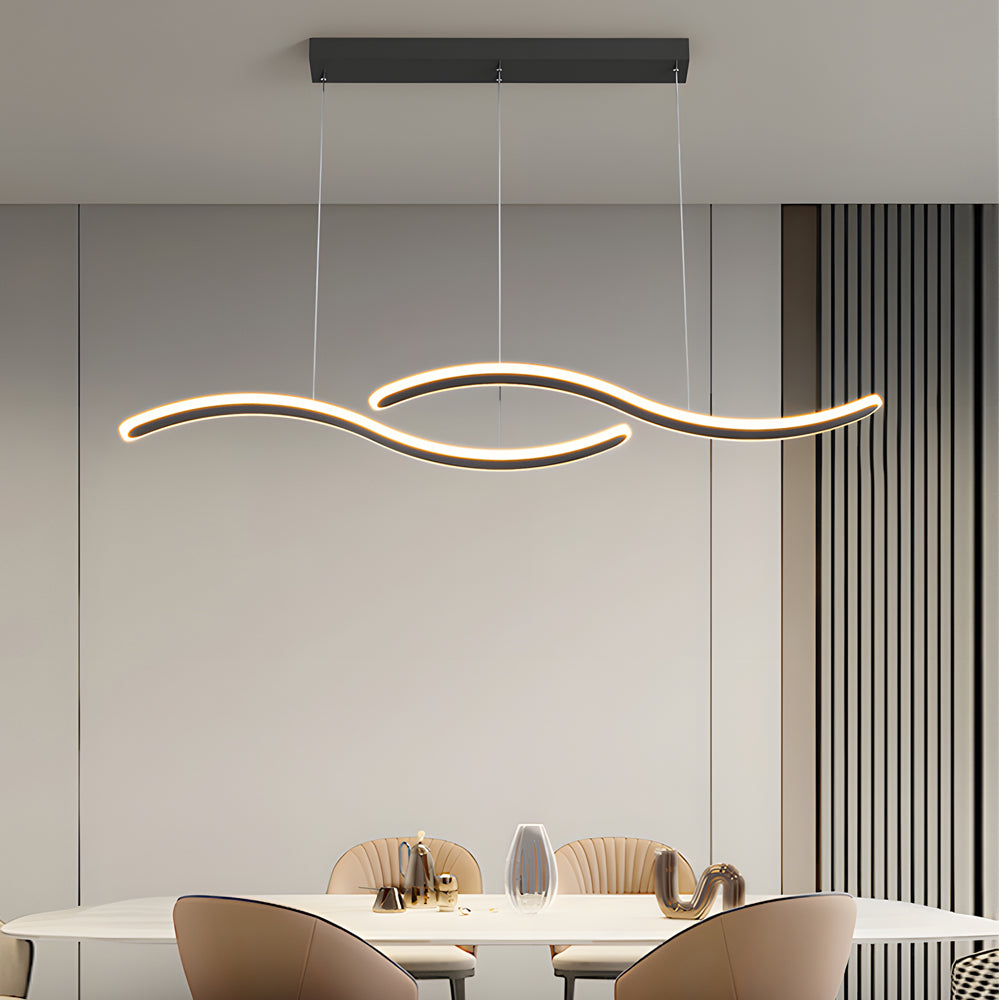 2 Wavy Line Led Dining Room Pendant Light 3 Step Dimming