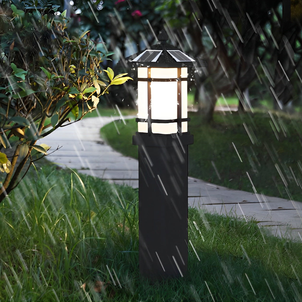 Solar-Powered LED Bollard Lights with Asian-Inspired Design for Modern Outdoor Spaces