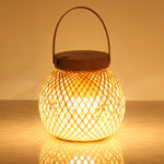 Rustic Portable Woven Bamboo Lantern Table Lamp With Handle