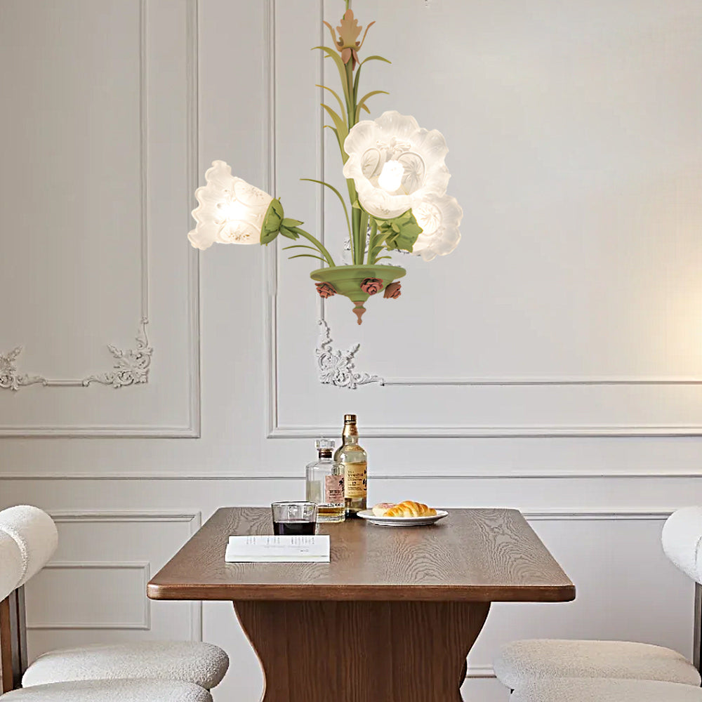 Modern Pastoral Green Flower Hanging Chandelier 3 6 8 Light