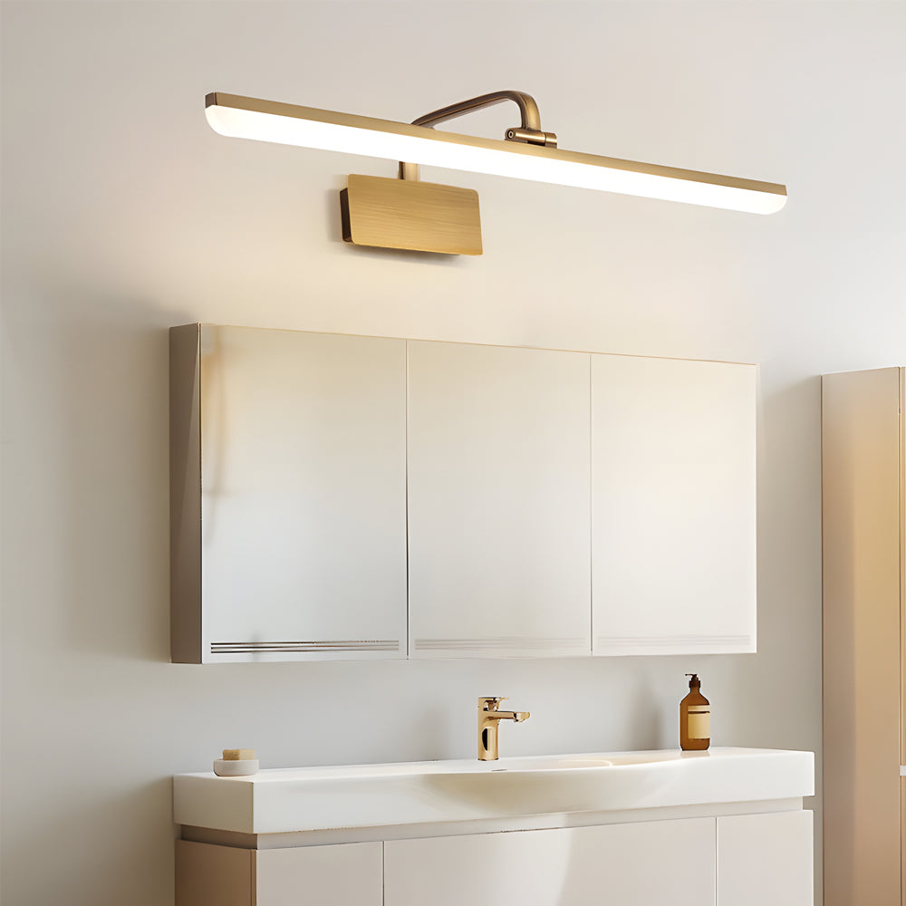 Brass Linear Bathroom Vanity Light Curved Rod Design