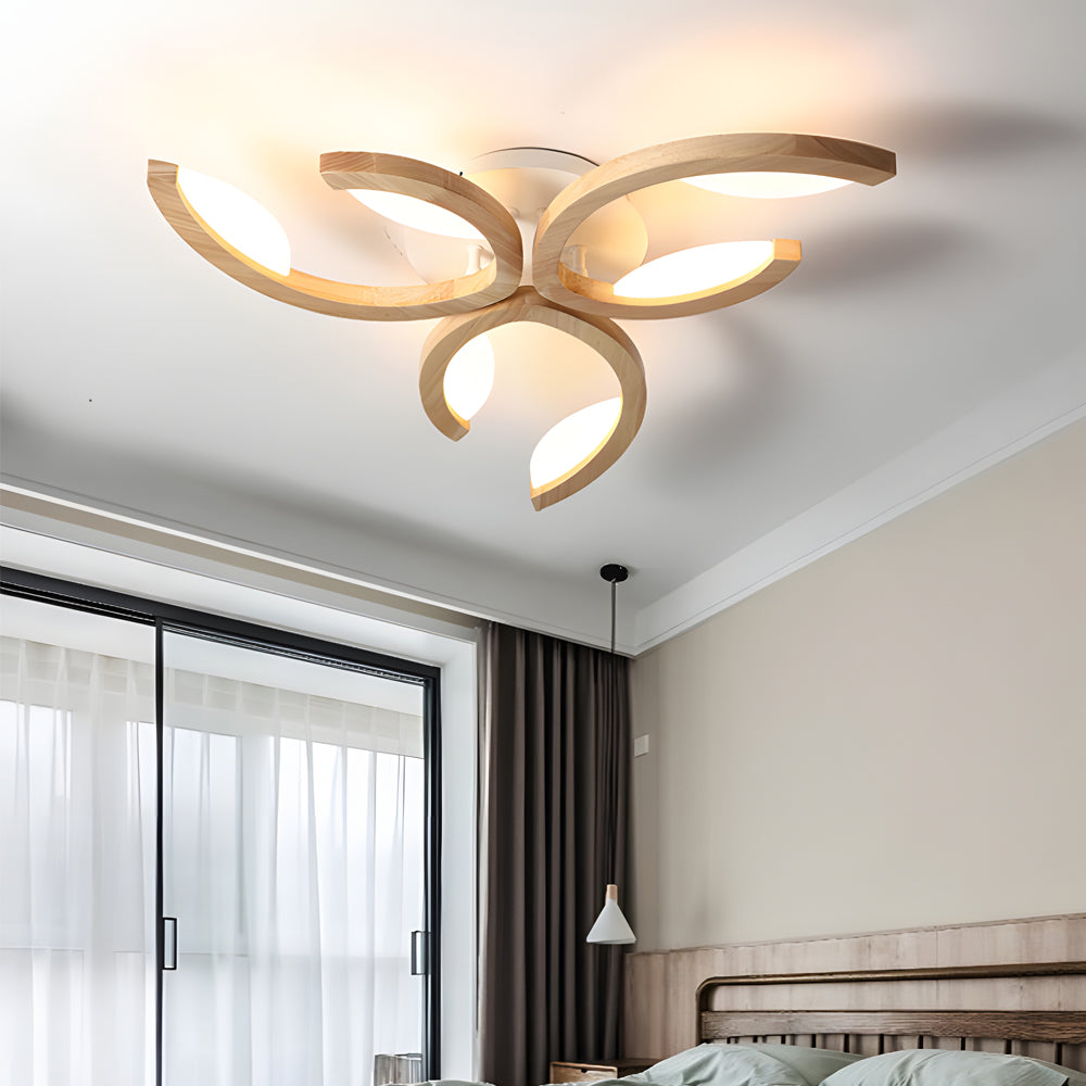 Multi Lights Floral Design Wood Semi Flush Mount Ceiling Light For Living Room