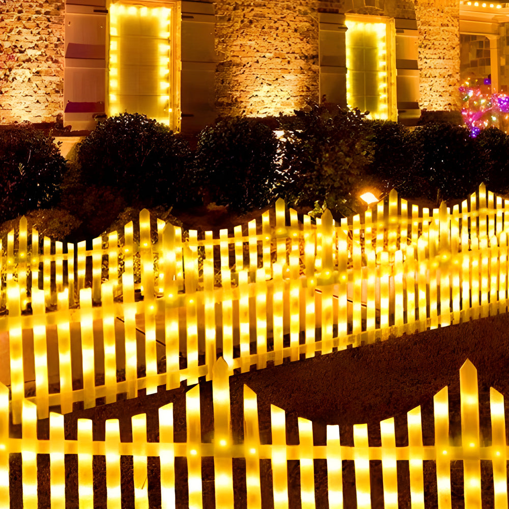 8 Pack Wave Shaped Solar Led Lighted Garden Fence For Christmas