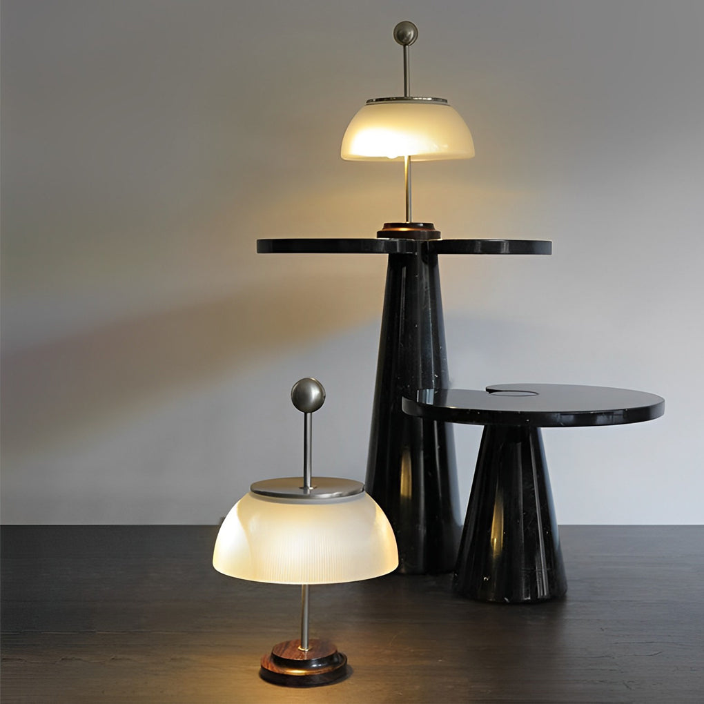 Ribbed Glass Bowl And Metal Italian Accent Table Lamps