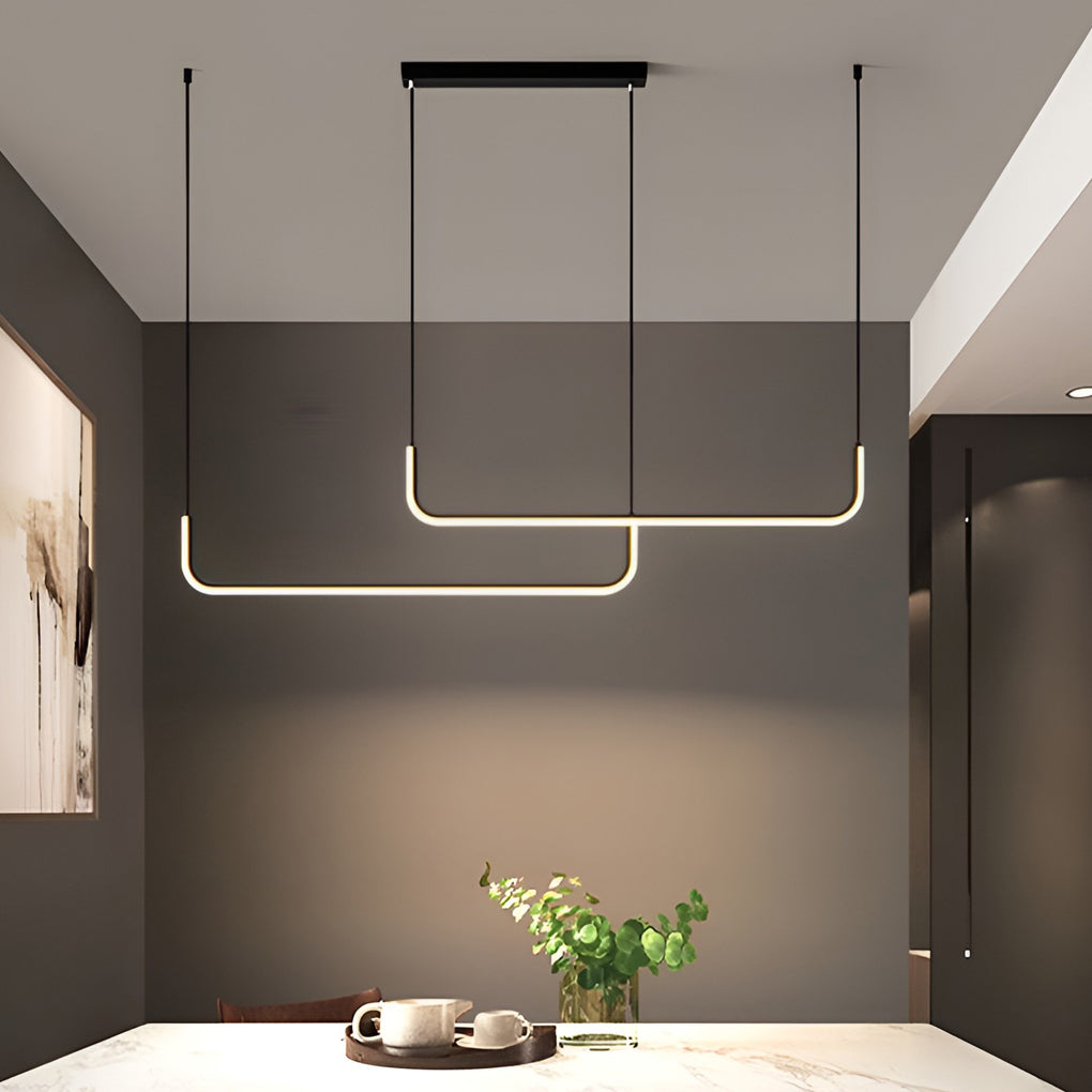 Minimalist Strip Three Color Dimming Led Black Nordic Chandelier Pendant Light
