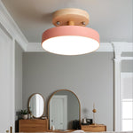 Round Semi Flush Wooden Ceiling Light