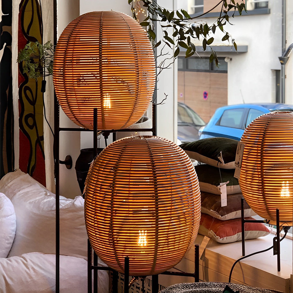 Rustic Boho Rattan And Metal Frame Accent Floor Lamp