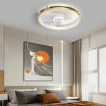 Creative Ring Led Three Step Dimming Mute Gold Modern Fans Ceiling With Lights