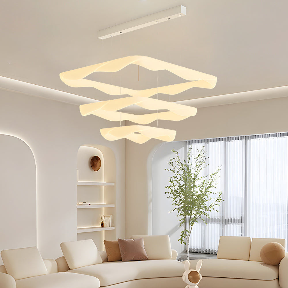 2 3 Square Rings Cream Style Three Step Dimming Led Modern Chandelier
