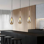 Modern 1 Light Led Teardrop Glass Pendant Light In Amber Smoke Gray