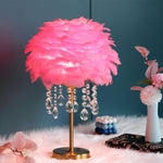 Led Feather Table Lamp With Ambient Crystal Tassels Lighting