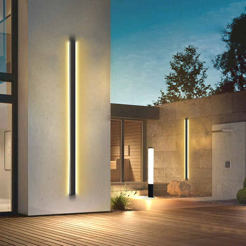 Linear LED Outdoor Wall Light in Matte Black, Waterproof Architectural Exterior Fixture