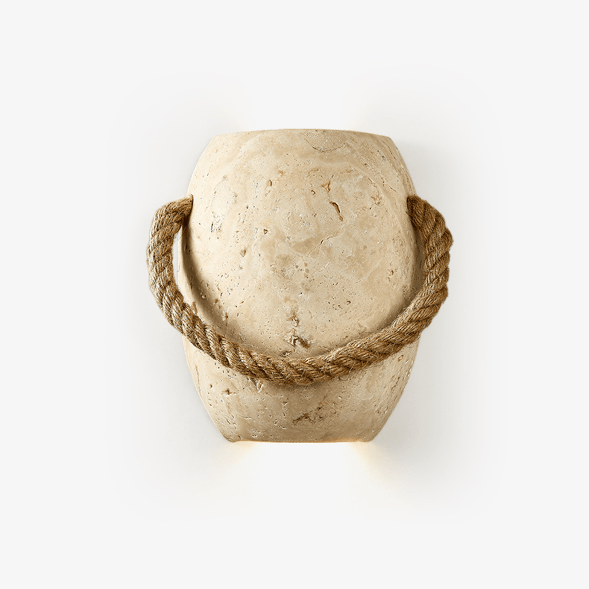Artisan Travertine Wall Sconce with Hemp Rope Accent