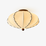 Scalloped Edge Fabric Ceiling Light with Walnut Accent