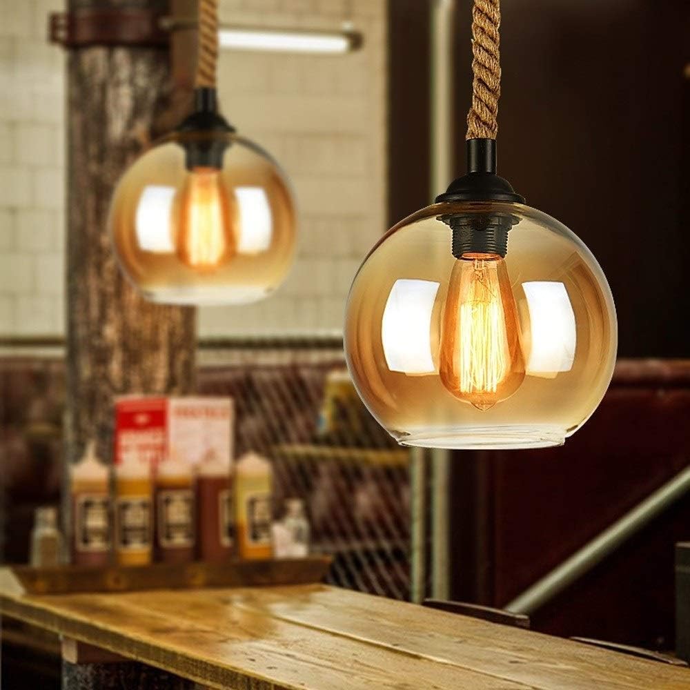 Mariner Rope Pendant Light – Hand-Twisted Hemp Rope with Amber Glass Globe
