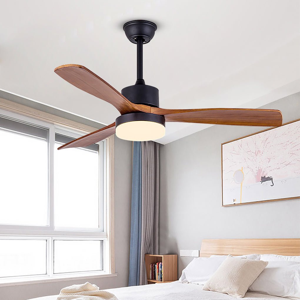 52 Inches Nordic Minimalist Solid Wood Household Led Ceiling Fan Lamp For Living Room