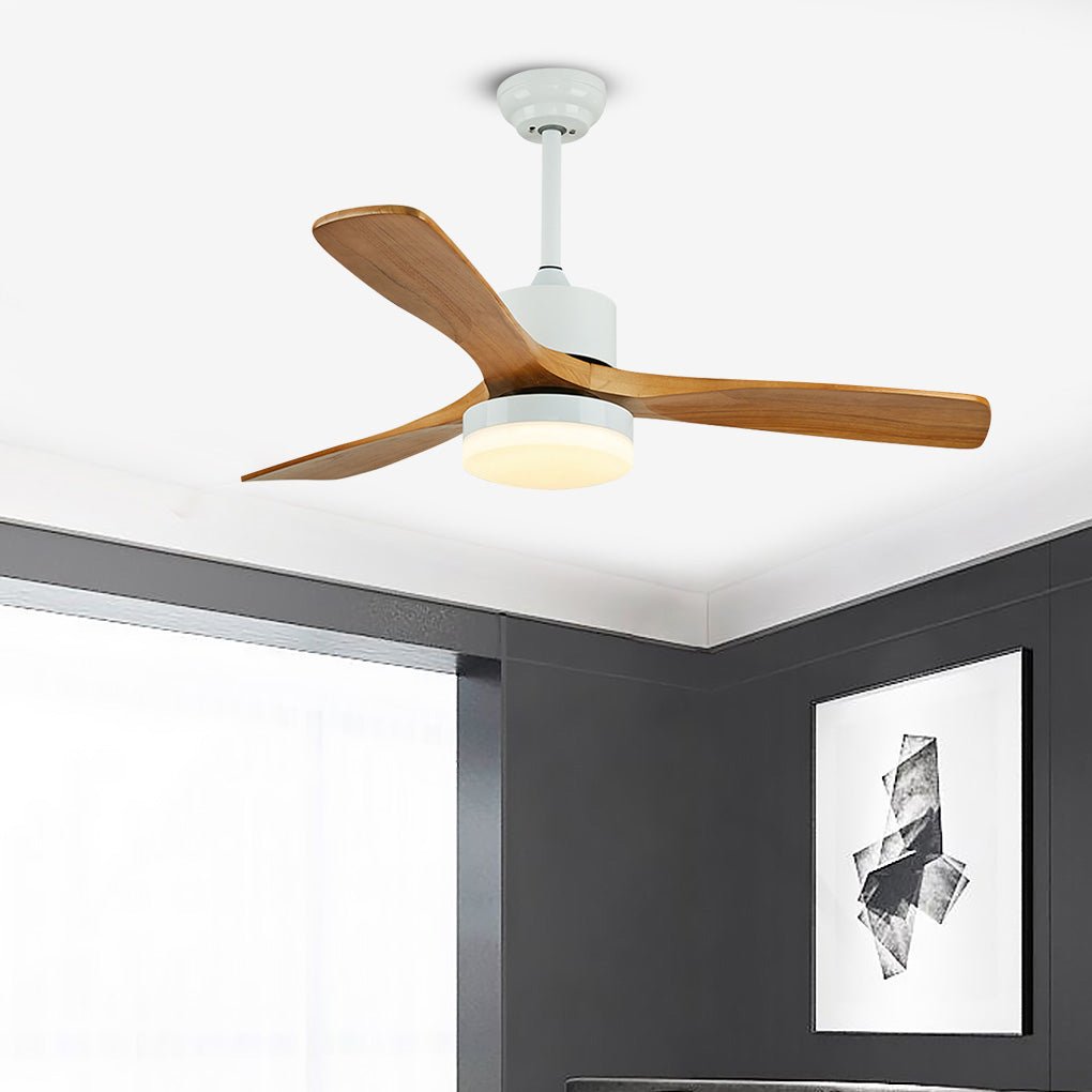 52 Inches Nordic Minimalist Solid Wood Household Led Ceiling Fan Lamp For Living Room