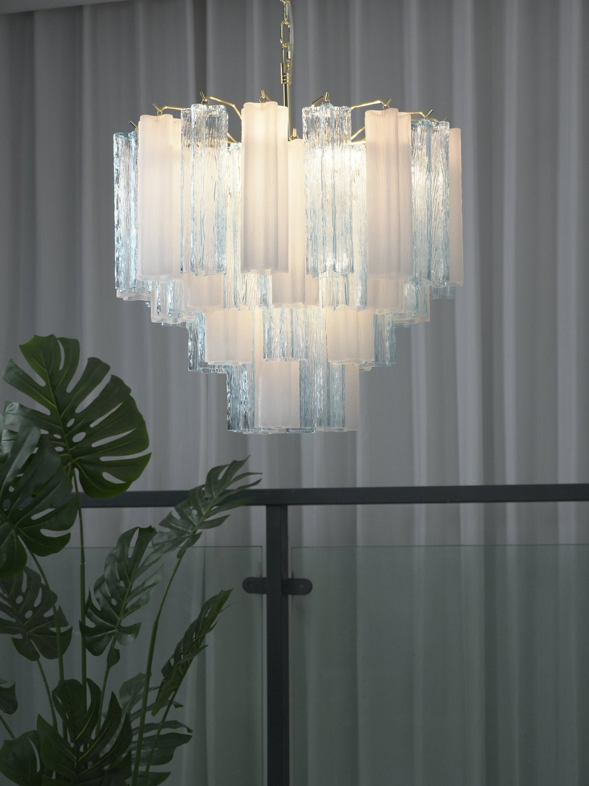 Vellune Cascade Chandelier – Modern Tiered Glass Pendant for Dining Room and Entryway