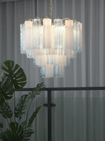 Vellune Cascade Chandelier – Modern Tiered Glass Pendant for Dining Room and Entryway