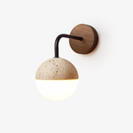 Lunar Stone Orb Wall Sconce in Walnut and Travertine