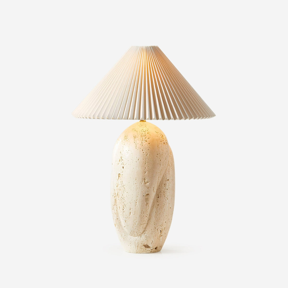 Cirra Sculptural Travertine Table Lamp with Linen Shade