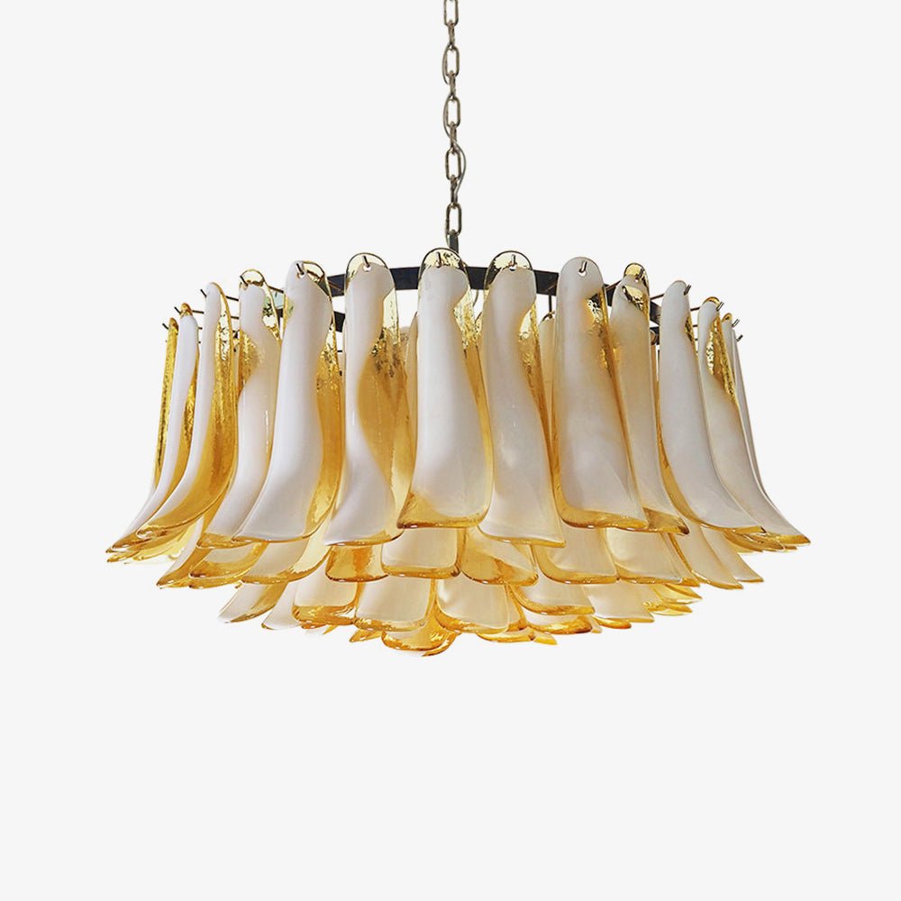 Amber Glass Petal Chandelier for Dining Room and Living Room
