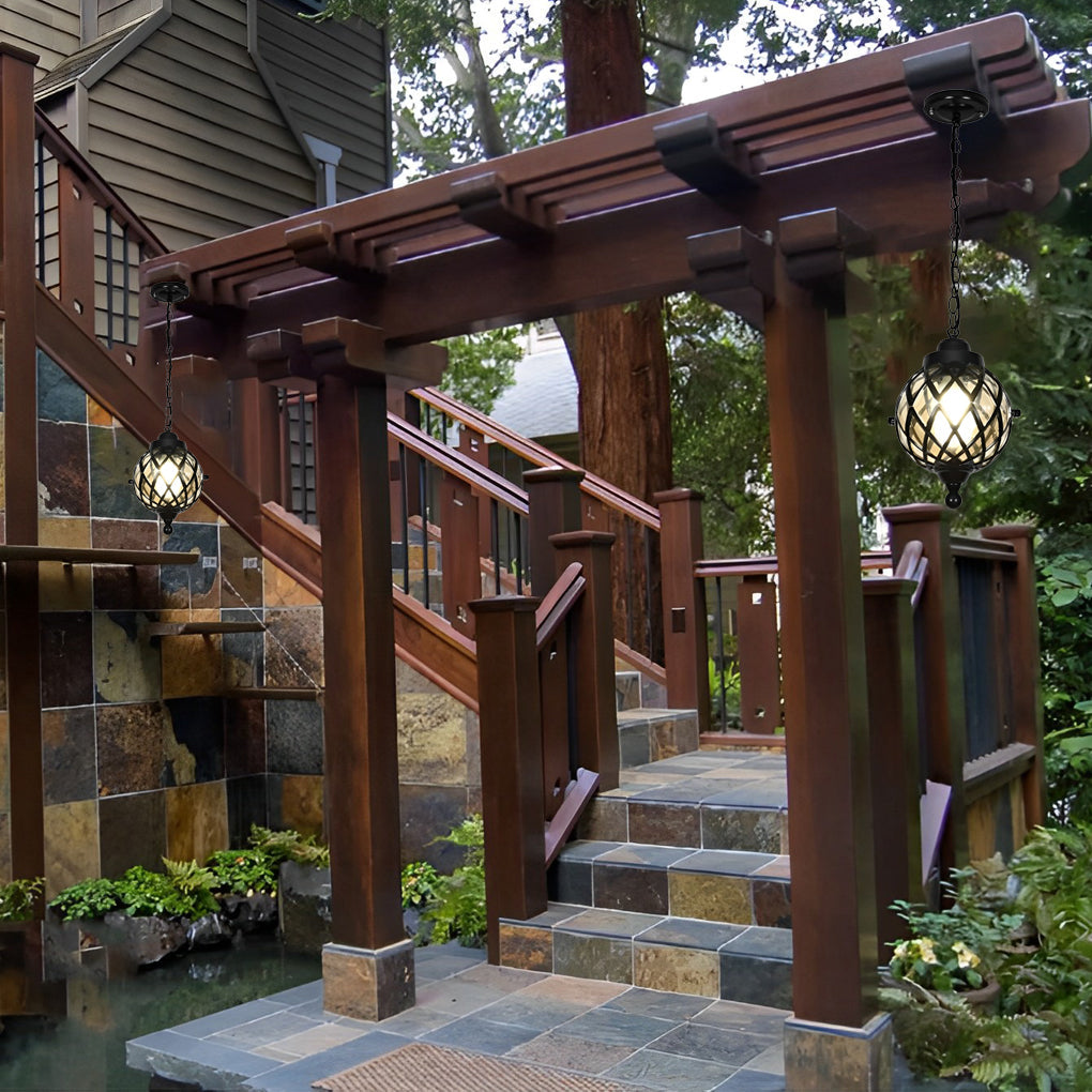 1 Light Tea Glass Globe Outdoor Pendant Lights Outside Haning Lantern Chandelier