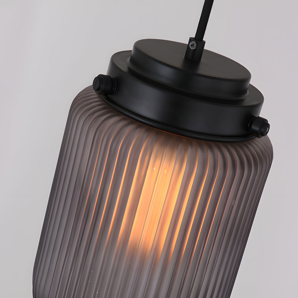 Modern Pinecone Shape Ribbed Glass Shade 1 Light Pendant In Smoke Gray