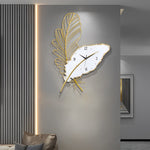 Resin Feather Wall Clock Silent Wall Painting Led Lights Art Decor