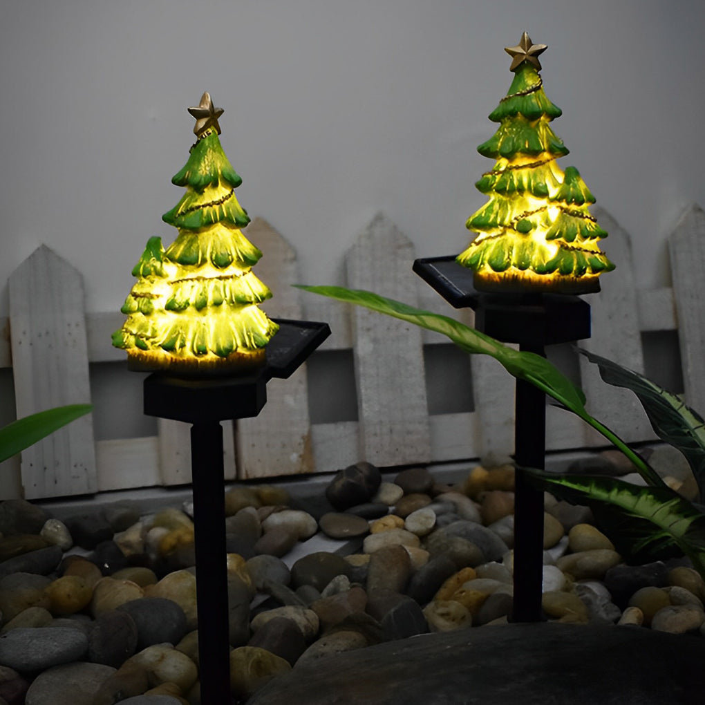 Solar LED Christmas Tree Lawn Light – Waterproof Resin Garden Sculpture