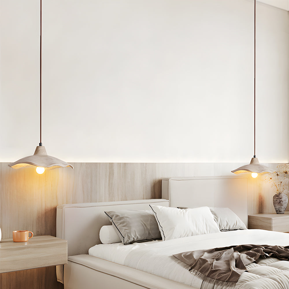 Japanese 1 Light Cement Wavy Pendant