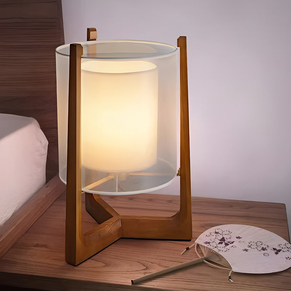 Rustic Japanese Style Wood Standing And Double Shaded Led Floor Lamp