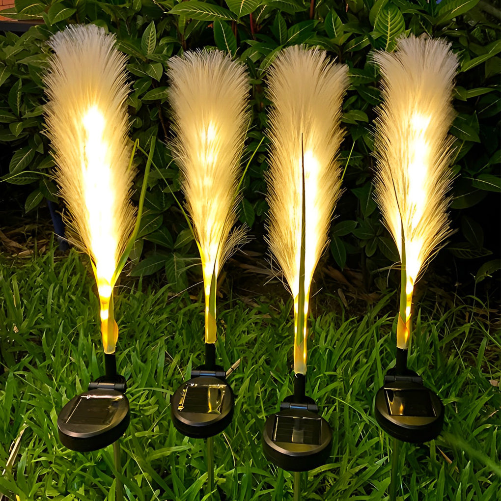 Hairy Reed LED Solar Lawn Lamps, Set of 2, Modern Outdoor Garden Lights