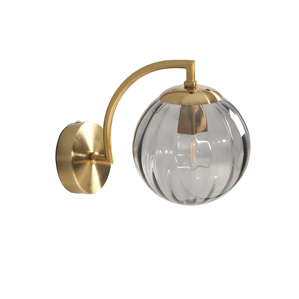 1 Light Curved Arm Wall Sconce With Ball Rib Glass Ball Shade