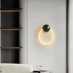 Artisan Round LED Wall Sconce in Brushed Black with Handwoven Nylon Shade